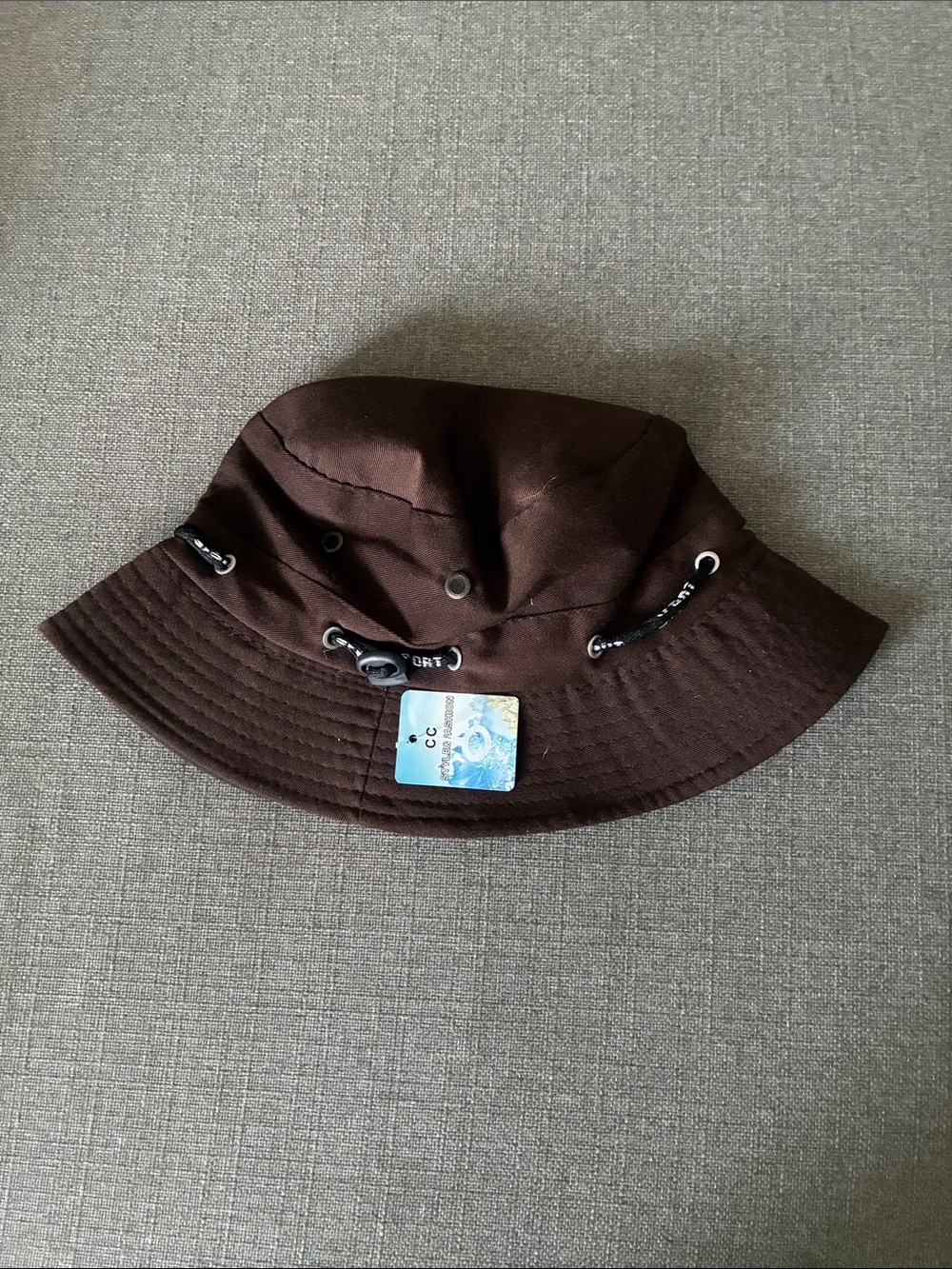 Brown Bucket Hat with Adjustable Cord